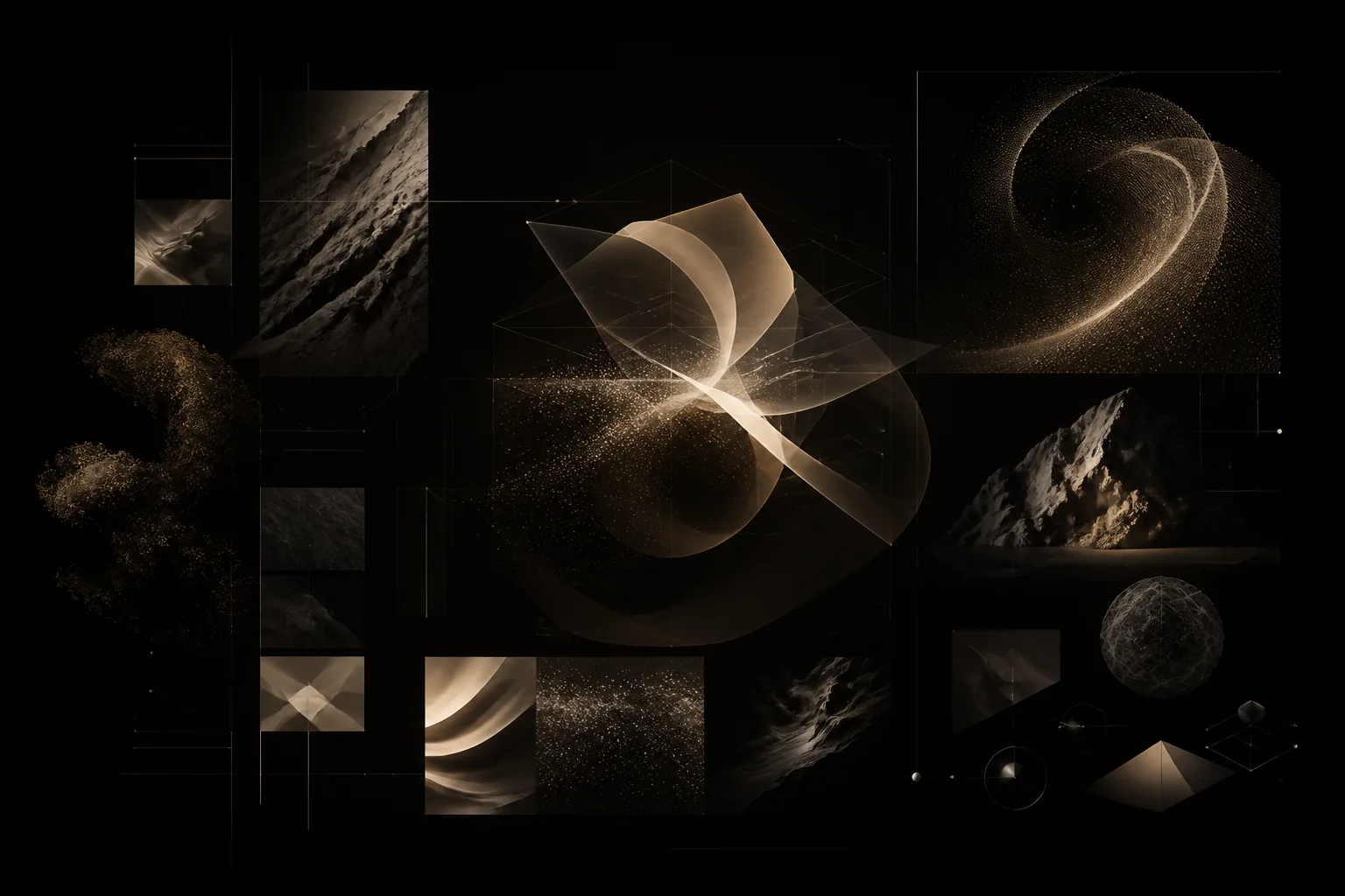 Étude visuelle abstraite avec une lumière chaleureuse et des détails géométriques superposés